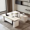 Homary Modern White & Gold U-shaped Adjustable Height Electric Desk with 2 Doors & 3 Drawers and Cable Management