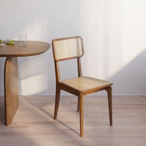 Homary Rustic Walnut Side Chair Cane Dining Chair Ash Wood