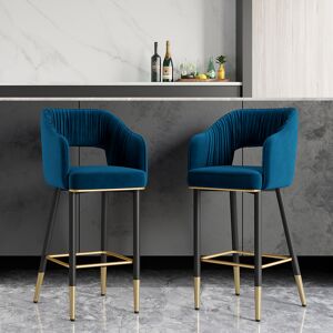 Homary Modern Blue Velvet Counter Height Bar Stool with Back & Metal Footrest 6-Pieces