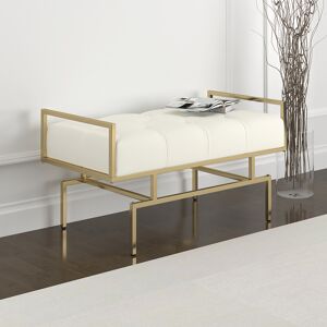 Homary Modern Beige Entryway Bench Faux Leather Upholstered Tufted Bench Gold Legs