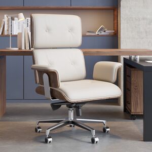 Homary Modern Off White Home Office Chair Upholstered Swivel Task Office Chair High Back