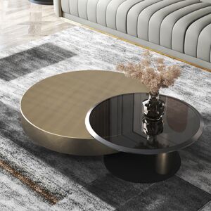 Homary Modern Gold & Black 2-Piece Round Nesting Coffee Table Set with Tempered Glass Top