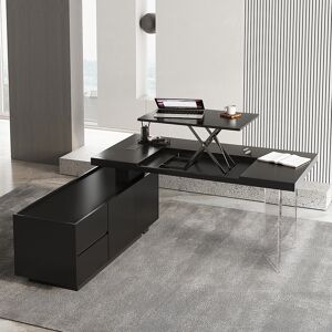 Homary Set Modern Black L-Shape Standing Desk & Leather Office Desk Chair Set Khaki (71.5")