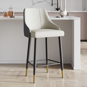 Homary Diamic Bar Stool Upholstered PU Leather Gray High Back & Arms with Footrest Counter Stool 2-Pieces