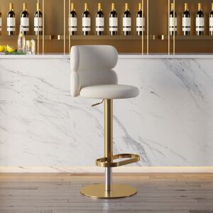 Homary Beige Velvet Swivel Upholstery Bar Stool with Backrest & Adjustable Gold Base Counter Stool
