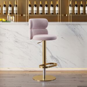Homary Modern Swivel & Adjustable Velvet Bar stools with Back Pink Counter Stool with Gold Base