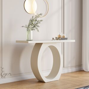 Homary 39.4" Modern White Console Table with Circle Base White Wooden Entryway Table