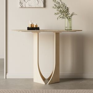 Homary 39.4" Oval Travertine Stone Console Table Modern Entryway Table with Abstract Base