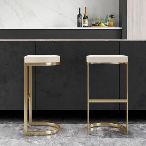 Homary Modern Off-White PU Leather Counter Stool Bar Stool Stainless Steel Gold Frame