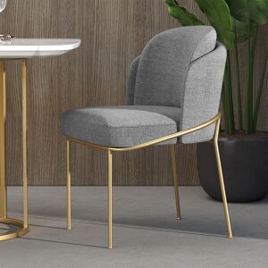 Homary Linenic Modern Gray Set of 2 Dining Chair Cotton&Linen Upholstered Side Chair in Gold