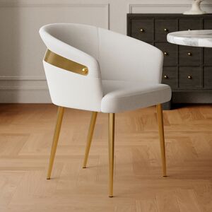 Homary Modern White PU Leather Dining Chair Curved Back with Gold Legs 8-Pieces