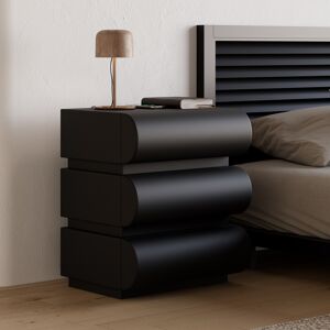 Homary Modern Black Leather Smart Nightstand with Wireless Charger 3 Drawers Bedside Table with USB & Type-C Ports Set of 2