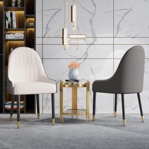 Homary Set of 2 Modern Dining Chairs PU Leather with Metal Legs in White & Gray Dining Room Chairs