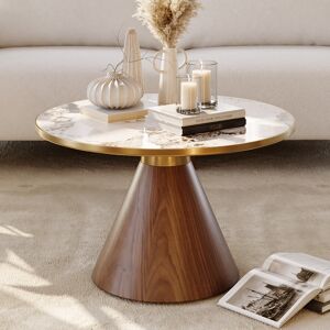 Homary Sintered Stone Round Coffee Table Modern Walnut Living Room Furniture