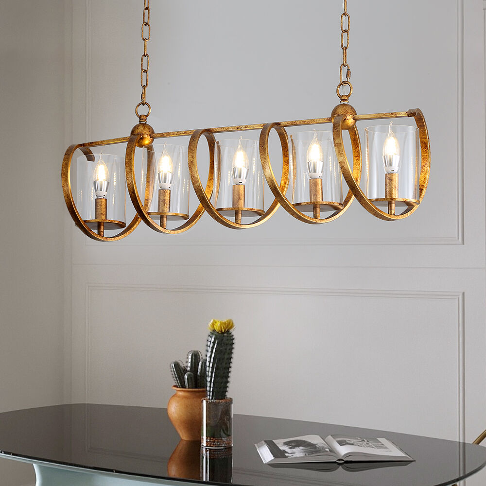 Homary Industrial 5-Light Kitchen Island Light Antique Gold Rotating Pendant Lights Dining Room