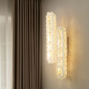 Homary Glam 2-Light LED Chrome Wall Sconce Geometric Light Lamp with Crystal Shade Living Room