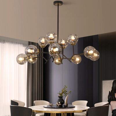 Homary Modern Linear 12-Light Kitchen Island Light Black Chandelier with Globe Glass Shade Pendant Lighting Homary Modern Linear 12-Light Kitchen Island Light Black Chandelier with Globe Glass Shade Pendant Lighting