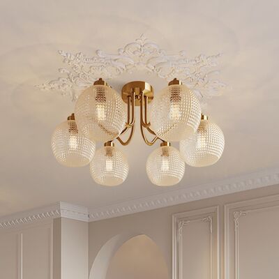 Homary Retro Gold 6-Bulb Clear Glass Globe Chandelier Semi-Flush Ceiling Light Homary Retro Gold 6-Bulb Clear Glass Globe Chandelier Semi-Flush Ceiling Light