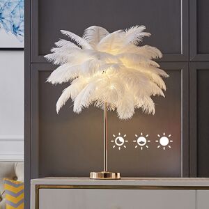 Homary Loftus Art Deco Gold Portable Table Lamp with White Feather USB Charging & Dimmable