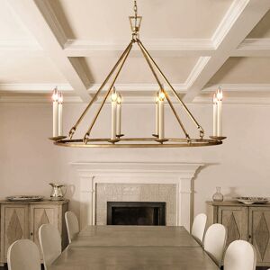 Homary 35" Rustic Gold Wagon Wheel Chandelier Antique Brass Round Metal Ceiling Light with Candle-Style Bulbs