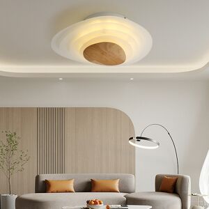 Homary Minimalist LED White Flush Mount Ceiling Light Metal Acrylic and Wood