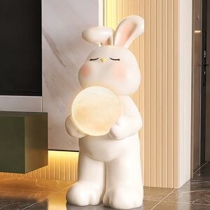 Homary 24.4" White Resin Rabbit Moon Floor Lamp Sculpture Ornament Decor Living Room Bedroom