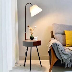 Homary Arc White LED Wooden End Table Tripod Floor Lamp Fabric Shade