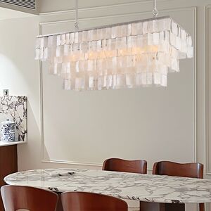 Homary Elsa 6-Light Coastal Linear Shell Kitchen Island Light Capiz Tiered Pendant Light