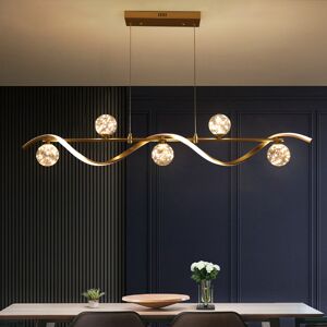 Homary Modern 6-Light Kitchen Island Light LED Gold Square Pendant Remote Control Lighting