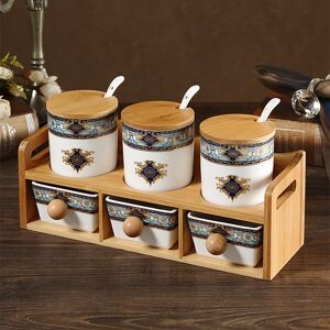 Homary 2-Tier 6 Jar Spice Seasoning Jar & Rack Set Ceramic Organizers with Lid in White