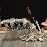 Homary Traditional Wine Glass Rack Grape Vines Tabletop Wine Bottle Holder in Distressed Silver