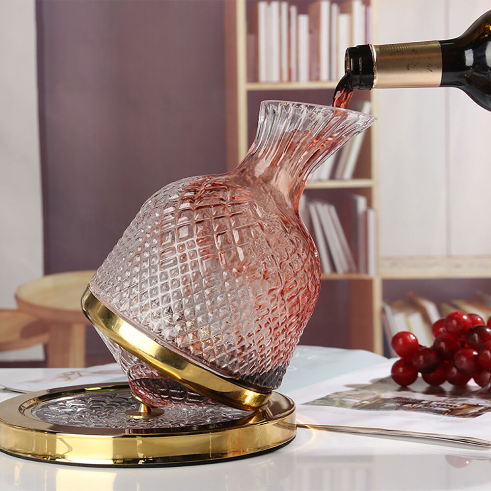 Homary Luxury Glass Tumbler Wine Decanter 360 Rotating Hand-Carved Diamond Creative Spin Decanter