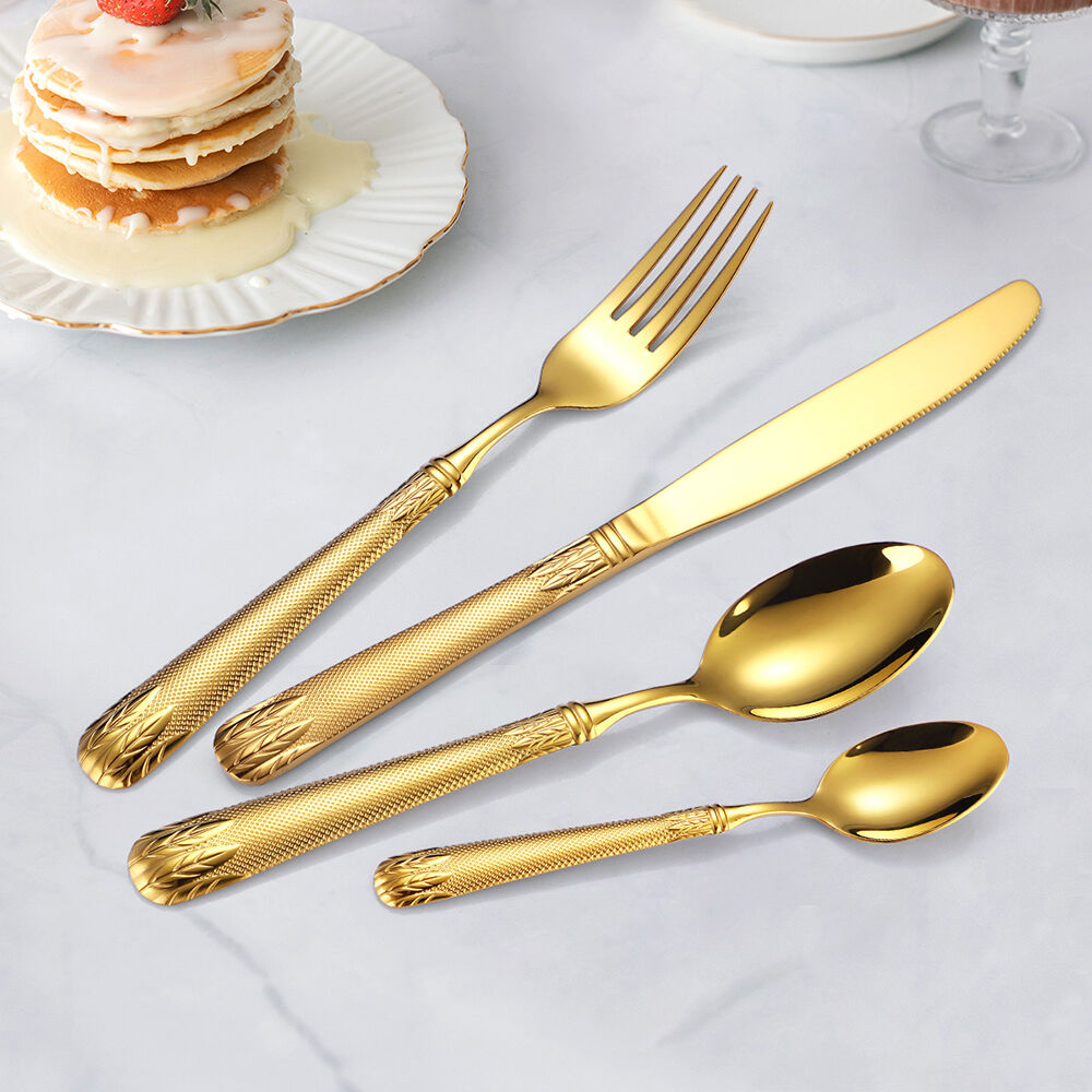 Homary Luxury Gold Unique Flatware Set for 12 Embossed Stainless Steel Kitchen Cutlery Set