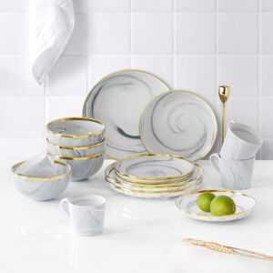 Homary Modern Dinnerware with Mugs 16-Piece White&Gray Ceramic Dinnerware Gold Rim Homary Modern Dinnerware with Mugs 16-Piece White&Gray Ceramic Dinnerware Gold Rim