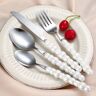 Homary Modern Flatware Set for 4 Ceramic Unique White Pearl 16-Piece Cutlery Set