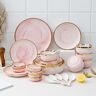 Homary Modern Dinnerware 18-Piece Pink Ceramic Dinnerware Gold Rim