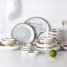 Homary Modern Dinnerware 18-Piece White&Gray Ceramic Dinnerware Gold Rim