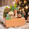 Homary Wooden Music Box Carousel Rotating Train Castle in The Sky Music Box