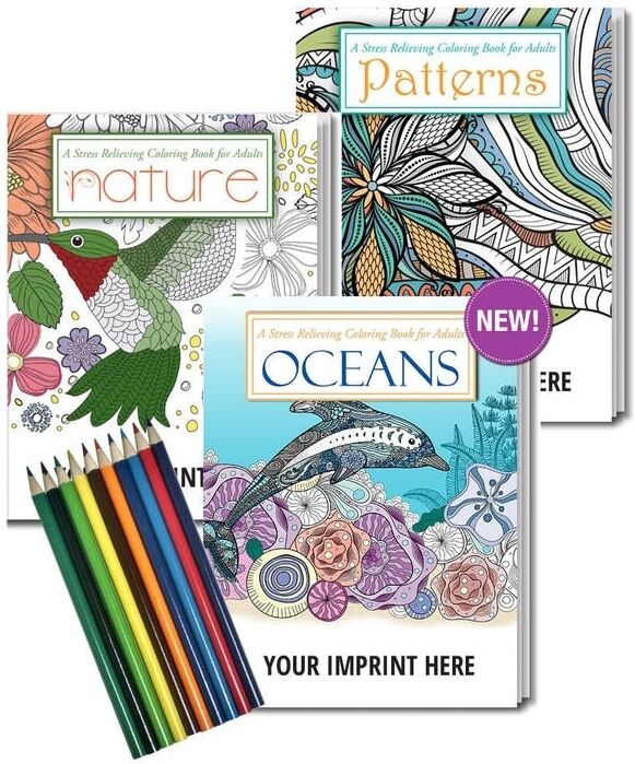 Adult Coloring Book Sets - 3 Volumes  Colored Pencils Included