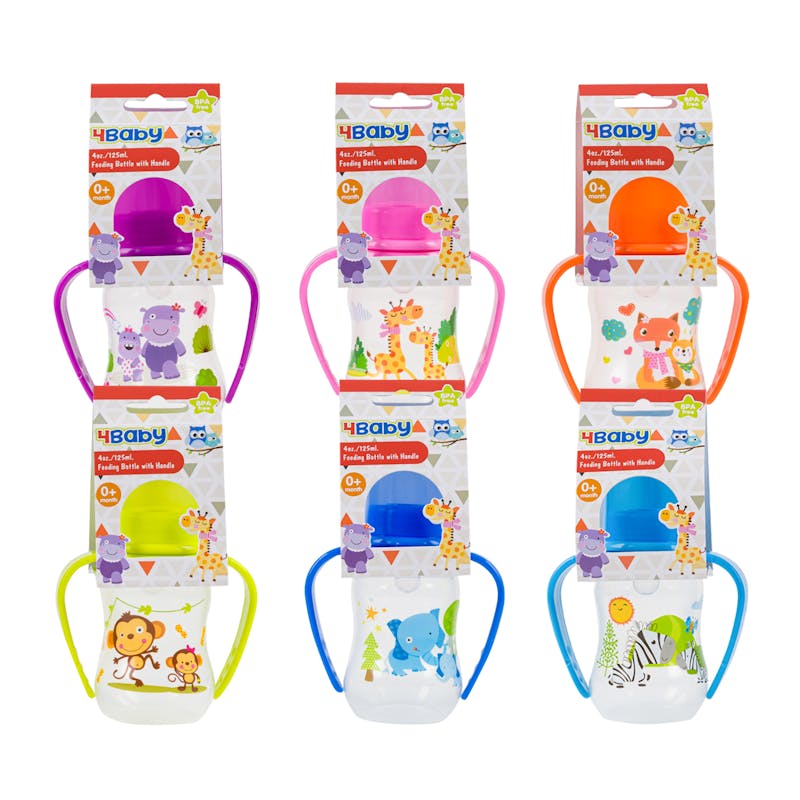 Baby Bottles with Handles - Assorted Colors  4 oz  Cover Cap