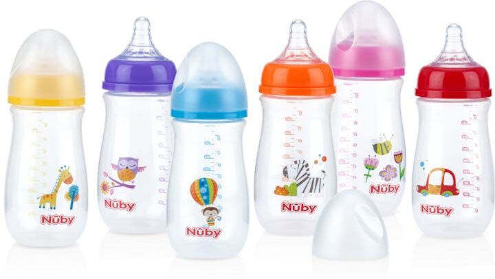 Nuby Wide Neck Bottles - 9 oz  Anti-Colic  Assorted Colors