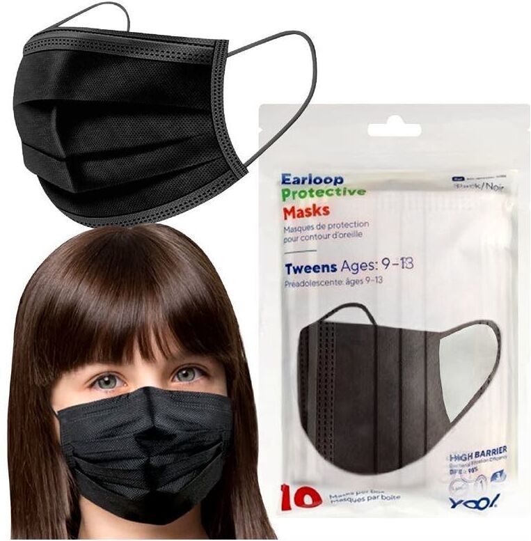 Kids' Disposable Face Masks - Black  10 Pack  3-Ply