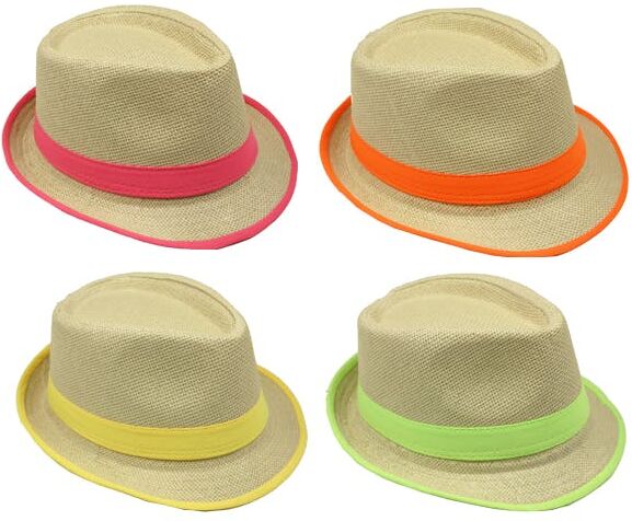 Fedora Hats - Straw  Neon Ribbon & Trim