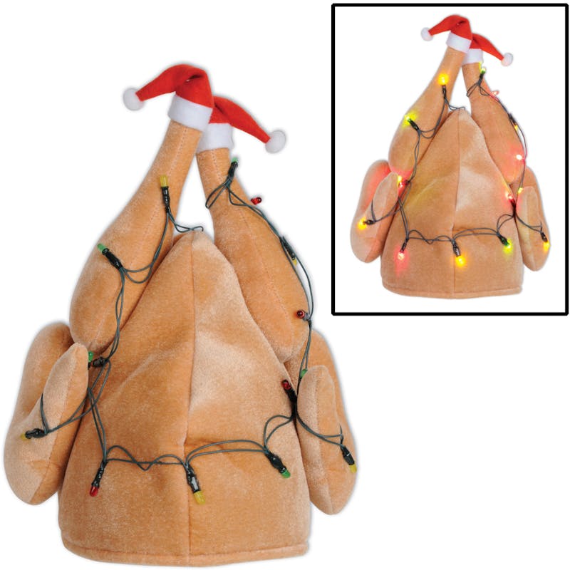 Light-Up Christmas Turkey Hat - Plush