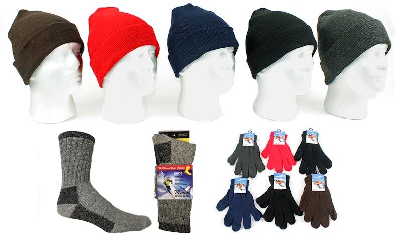 Women's Winter Combos - Assorted  Adult Knit Hats  Magic Gloves  & Women's Socks