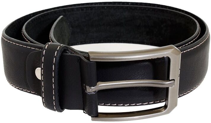 Men's Leather Belts - Black/White Stitching