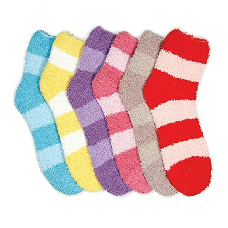 Women's Fuzzy Slipper Socks - Assorted Stripes  Size 9-11