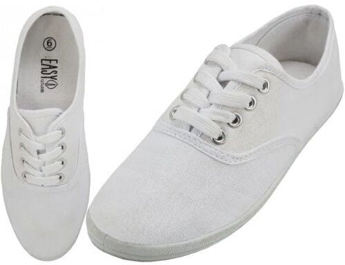 Women's Laced Canvas Shoes - White  Sizes 6-11