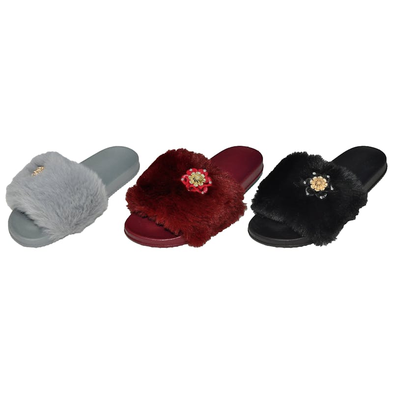 Women's Furry Slides - Assorted Colors  Size 5-11
