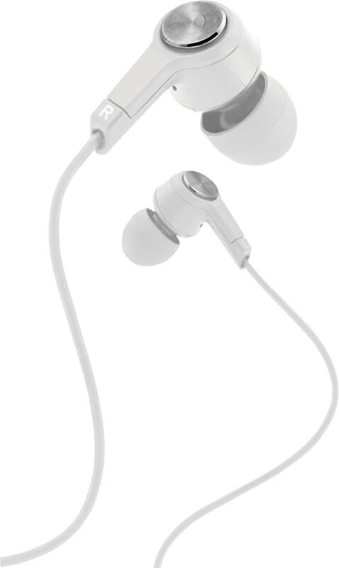 Metal Stereo Ear Buds with Mic - White